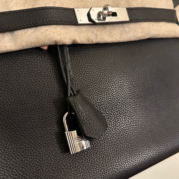 Black Leather Top-Handle Satchel with Silver Hardware - Picture 6 of 8